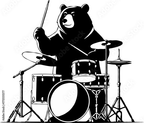 Bear Drummer Silhouette: Music-Themed Icon
