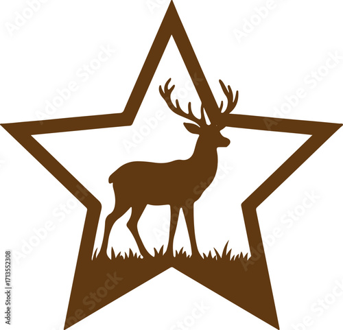 Rustic star silhouette featuring a majestic stag and grassy landscape