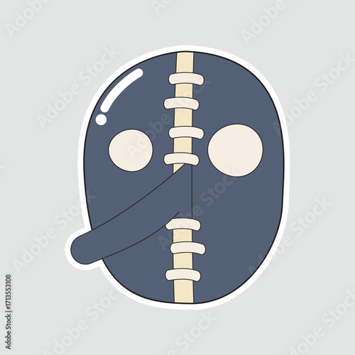 Creepy Mask Sticker. A cute, stylized vector illustration of a mask with a long nose and stitches down the center. This spooky sticker is perfect for Halloween-themed designs