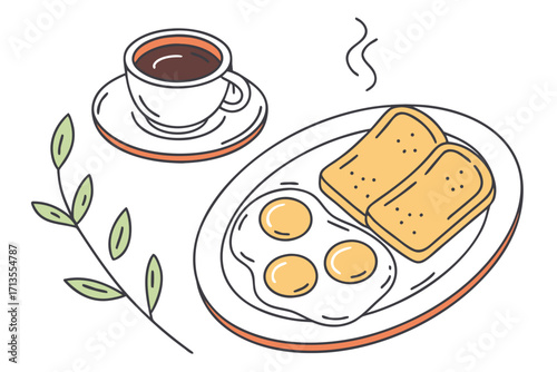 Flat food vector illustration breakfast coffee toast eggs