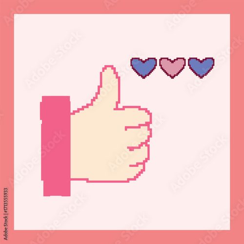 Pixel Thumbs Up with Hearts