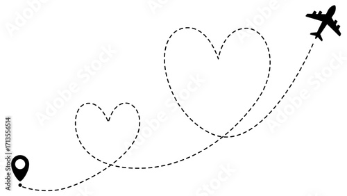 Airplane line path routes. Travel vector icon. Travel from start point and dotted line tracing. Plane routes flight air dotted isolated illustration.
