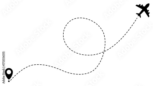 Airplane line path routes. Travel vector icon. Travel from start point and dotted line tracing. Plane routes flight air dotted isolated illustration.