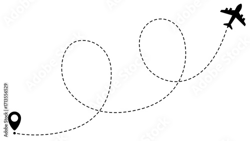 Airplane line path routes. Travel vector icon. Travel from start point and dotted line tracing. Plane routes flight air dotted isolated illustration.
