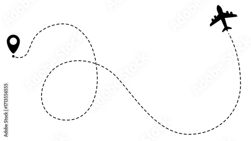 Airplane line path routes. Travel vector icon. Travel from start point and dotted line tracing. Plane routes flight air dotted isolated illustration.