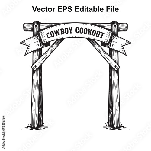 Vector art of vintage cowboy cookout archway with banner