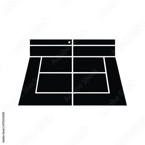 Schematic illustration of a ping pong or table tennis setup showing the table, badminton court layout silhouette vector illustration