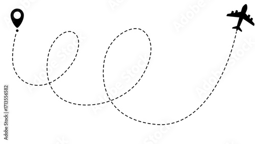 Airplane line path routes. Travel vector icon. Travel from start point and dotted line tracing. Plane routes flight air dotted isolated illustration.