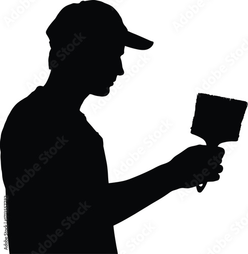 Man holding paintbrush vector silhouette