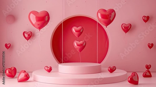 Romantic Heart Balloon Decoration in a Pink Studio Setting for Love and Celebration