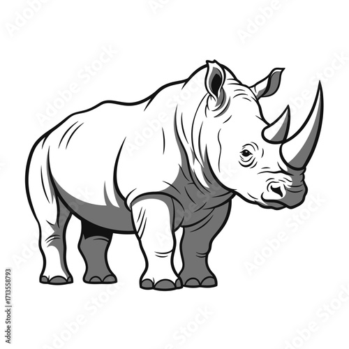 Powerful Rhinoceros Graphic Illustration Stylized Vector Line Art Depicting Wild Animal Strength and Resilience
