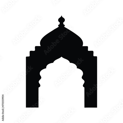 Silhouette of an Indian style archway with a dome on top, minimal mosque entrance arch silhouette vector illustration