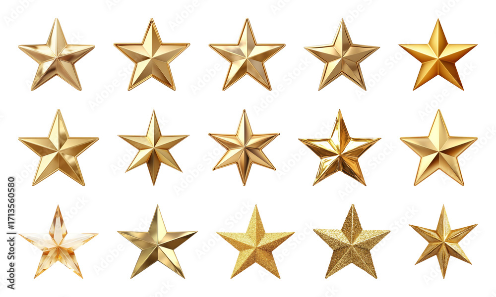 Obraz premium PNG Golden stars with diverse designs, element set on transparent background