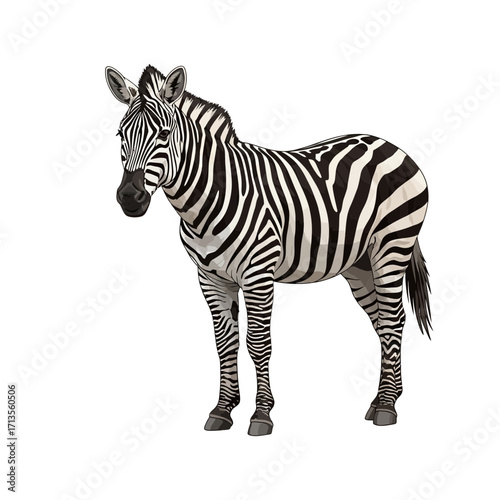 Realistic zebra illustration standing on a clean white background