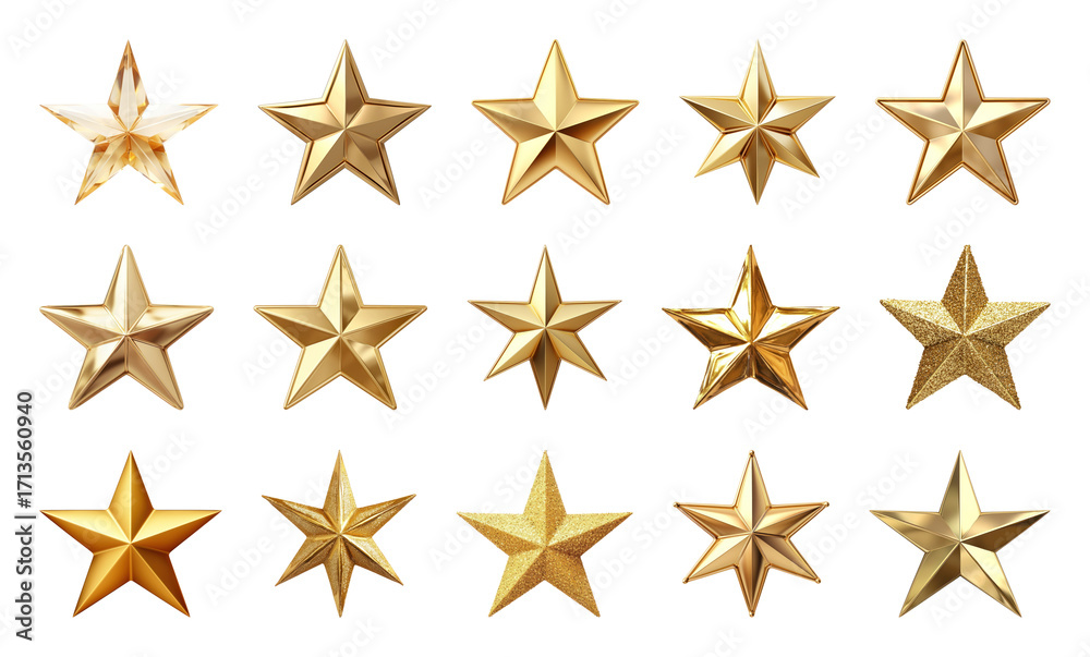 Obraz premium PNG Shiny golden stars collection, element set on transparent background