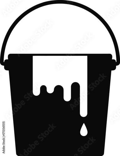 Black bucket white paint dripping liquid