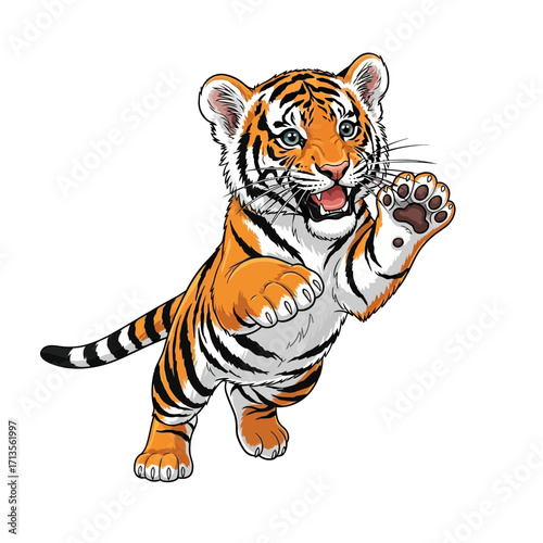 Adorable Tiger Cub Leaping with Joy