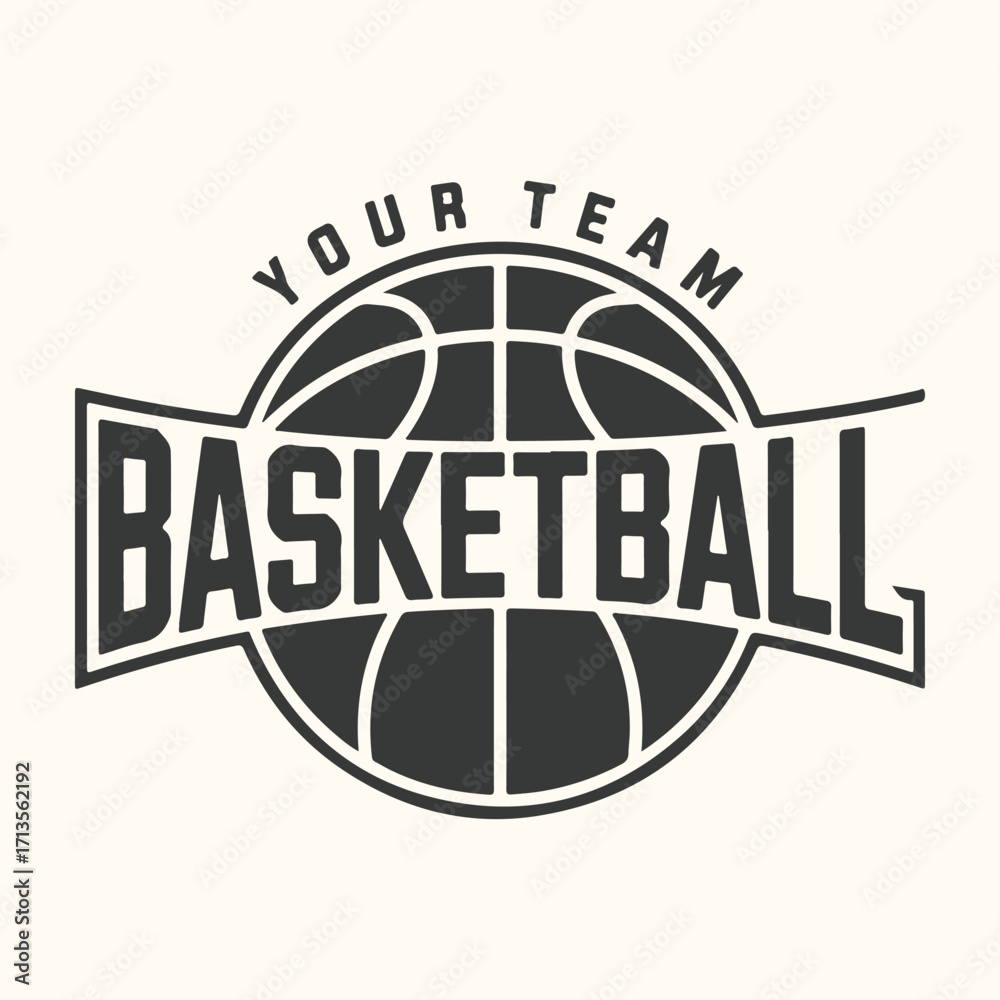 Obraz premium Vector art of retro style basketball logo with text your team and basketball on a cream background, perfect for sports branding and apparel design
