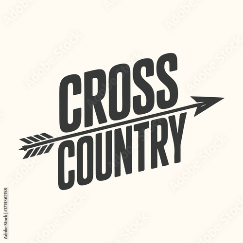 Vector art of cross country text with arrow graphic, representing sport and competition, isolated on a light background