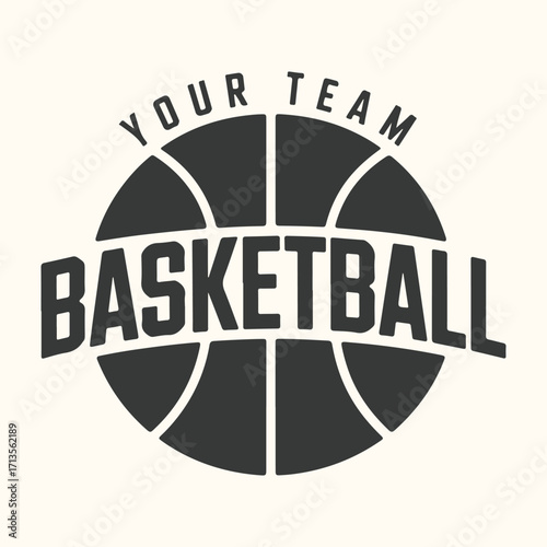 Vector art of vintage basketball logo with text your team basketball and a stylized basketball graphic, perfect for sports branding and apparel