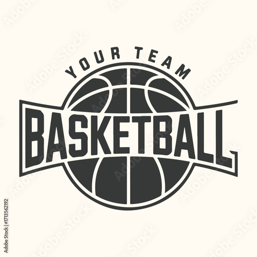 Vector art of retro style basketball logo with text your team and basketball on a cream background, perfect for sports branding and apparel design