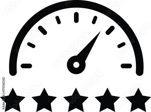 Performance indicator gauge speedometer success rating five stars vector