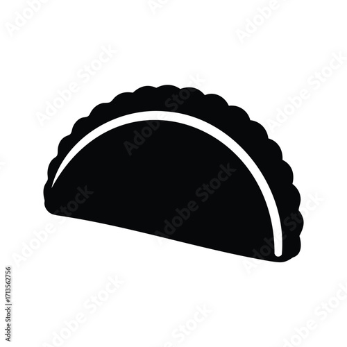 Delicious empanada or dumpling with a savory filling displayed in silhouette, taco shell silhouette vector illustration