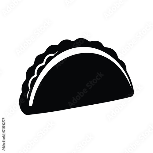 Stylized black and white empanada drawing against a plain white background space, taco shell silhouette vector illustration