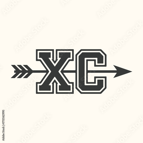 Vector art of cross country xc sport logo with arrow through letters