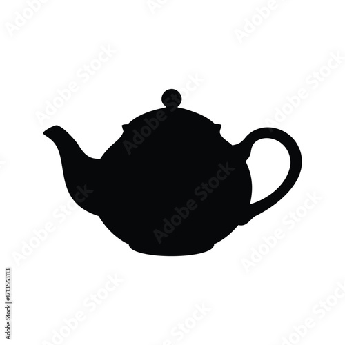 Elegant black teapot silhouette against white backdrop, perfect for teatime vibes, teapot silhouette vector illustration