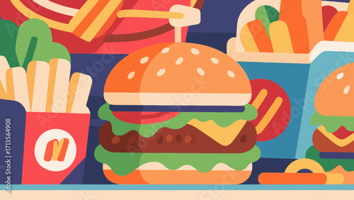 Fast food: hamburgers, hand-drawn vector illustrations