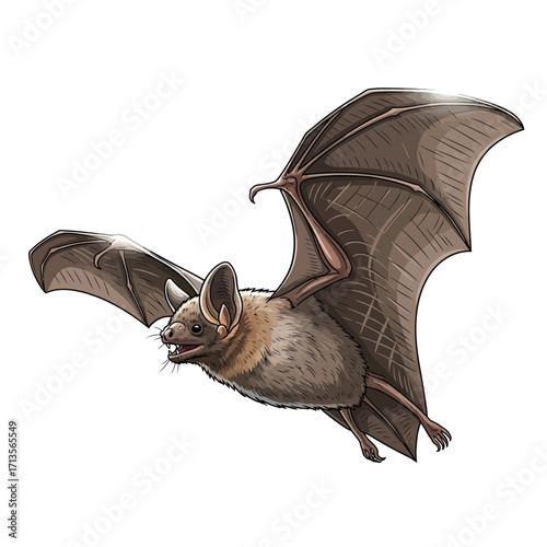 Flying Bat Illustration with Detailed Wing Anatomy