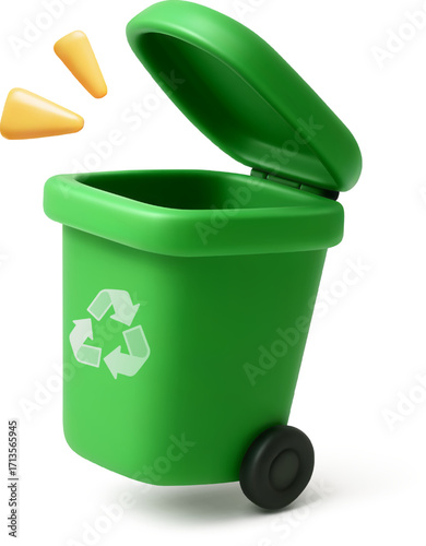 3D Vector Green Recycle Trash Bin for Waste Management and Sustainability