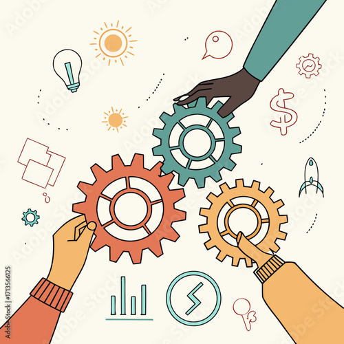 Diverse team members collaborate to achieve business goals and objectives