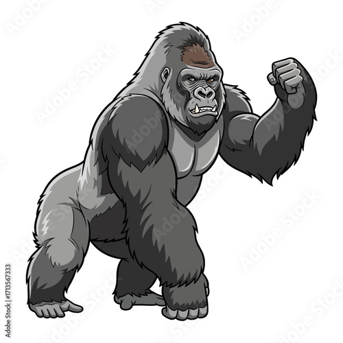 Aggressive silverback gorilla mascot in a powerful fighting stance vector illustration