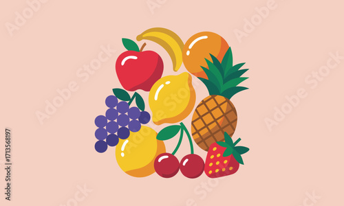 A vibrant collection of assorted fresh fruits artfully arranged.