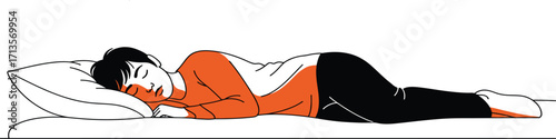 Person sleeping on stomach isolated on white background
