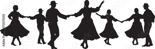 Folklore dance group male and female dancers silhouette