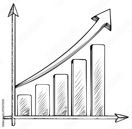 Uptrend Bar Chart Sketch Growing Growth Graphic Upward Arrow Finance and Business Illustration