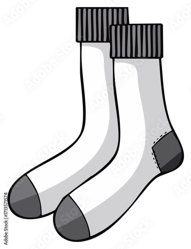 Pair of Graphic Socks, Casual Wear, Clothing Item, Vector Illustration, Black and White, Ribbed, Textile