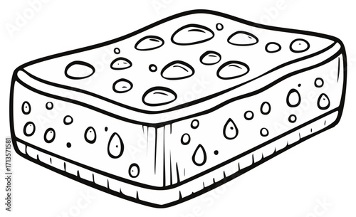 Outline Illustration of Wet Sponge with Holes and Water Drops for Washing and Cleaning Purposes