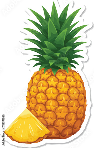 Fresh ripe pineapple tropical fruit slice isolated healthy food vector