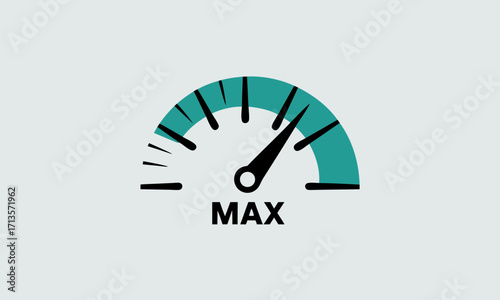 A stylized gauge indicating maximum level with a needle pointing to MAX.