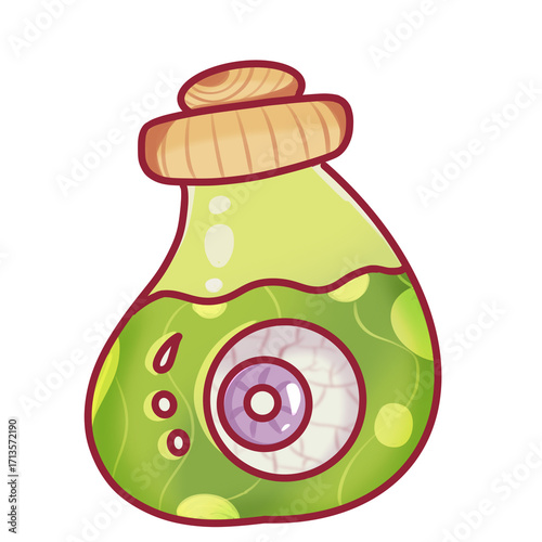 Creepy Halloween potion bottle with eyeball illustration