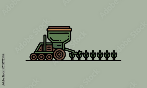 Agricultural planter machine sowing seeds in a field.