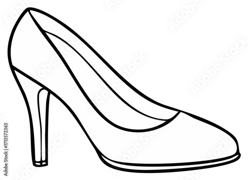 Single High Heel Shoe Illustration Outlined Women's Formal Footwear
