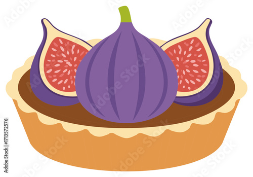 Artistic Fig Tart with Pastry Crust and Chocolate Filling, Featuring Sliced Purple Figs, Perfect for Baking Themes
