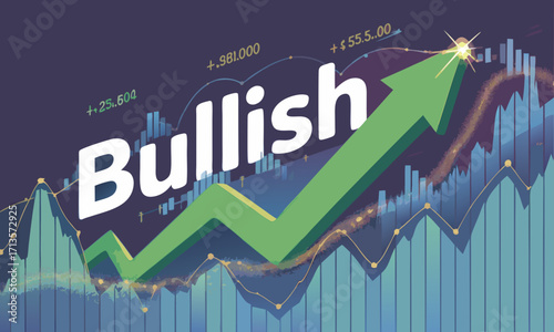 Bullish Market Trend with Upward Arrow and Financial Data.