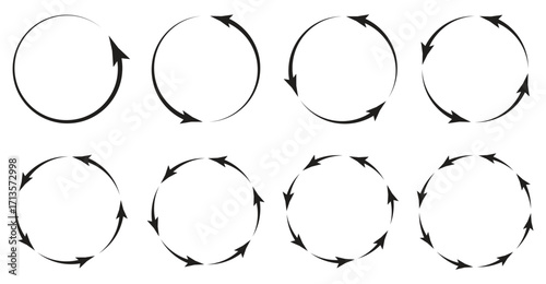Circle arrows set. Circular arrow icon, refresh, reload arrow icon symbol sign,  1, 2, 3, 4..... circular arrows, loading, refresh, sync concept vector icons in line style design. Vector illustration.