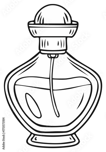Elegant perfume bottle outline vector illustration for a coloring book page